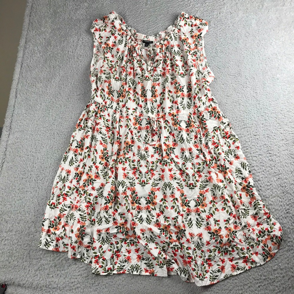 Torrid Mini Dress Women 3 White‎ Red Floral Tied Keyhole Neck Sleeveless